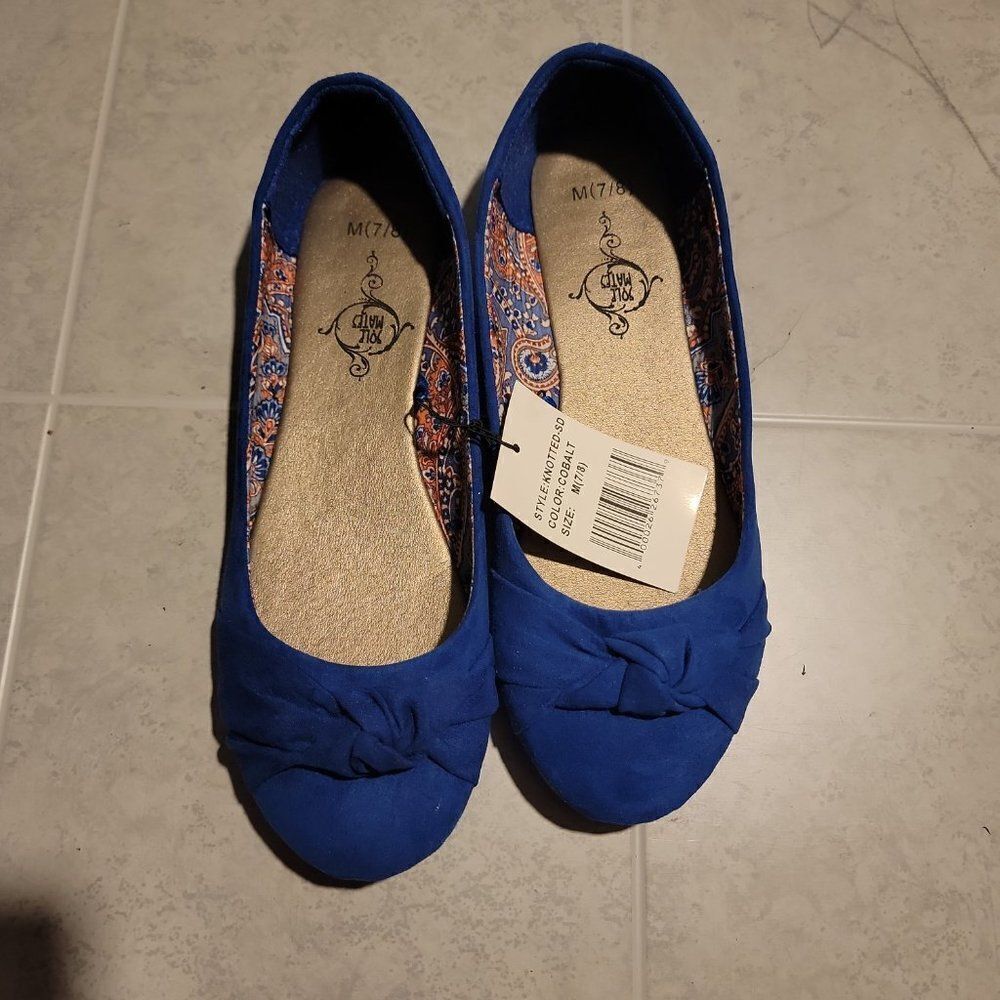 Sole Mates Womens Blue Comfort Slip On Knotted Ballet Flats Size US 7/8 M NWT